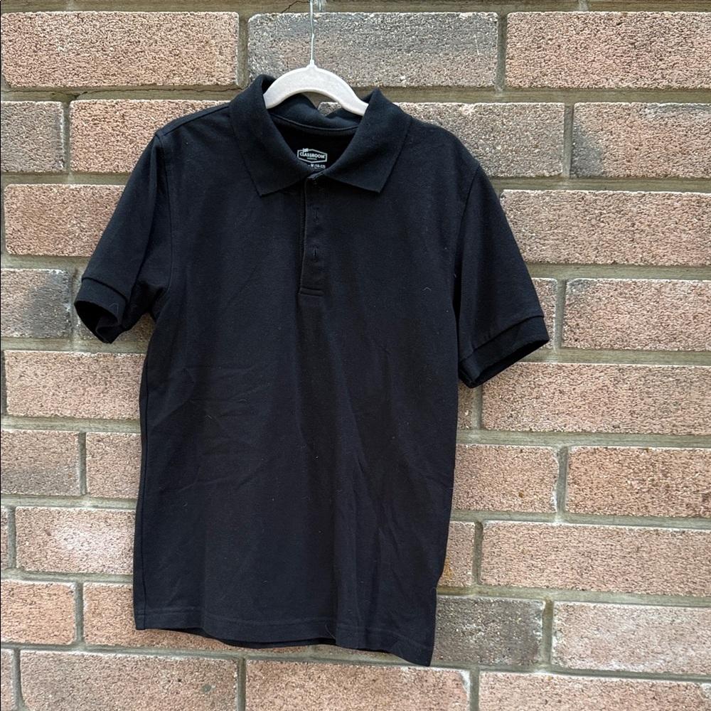 Kids Black Polo Shirt - Slim Short Sleeve Size Medium